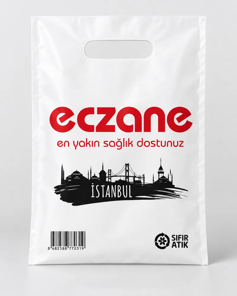 No-1 17×26 cm el geçme eczane poşeti, kırmızı eczane baskılı, Karasu Ecza Poşet